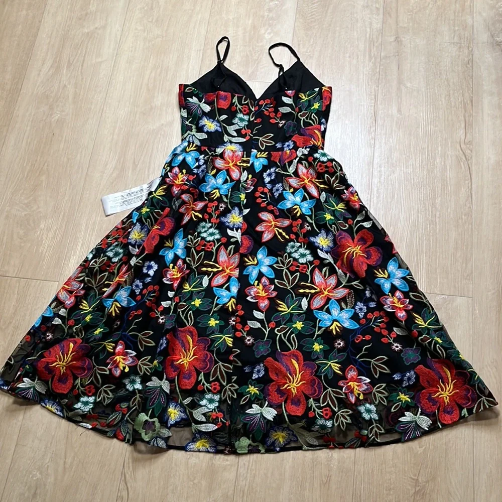DRESS THE POPULATION FLOWER BLACK MULTI MAREN DRESS SIZE MEDIUM NEW_5